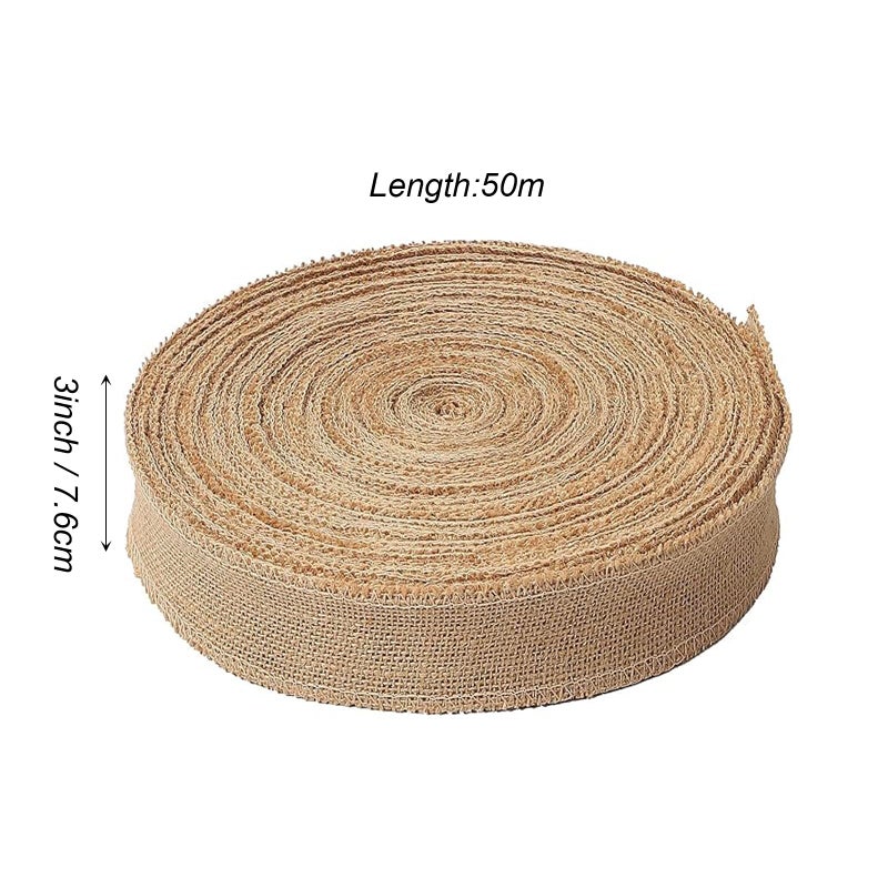 KINJOEK 3 Inch Wide 54 Yards Burlap Ribbon, Natural Jute Fabric Ribbon Crafts Ribbon for Christmas Wedding Gifts Burlap Fabric DIY for Decoration - Image 2